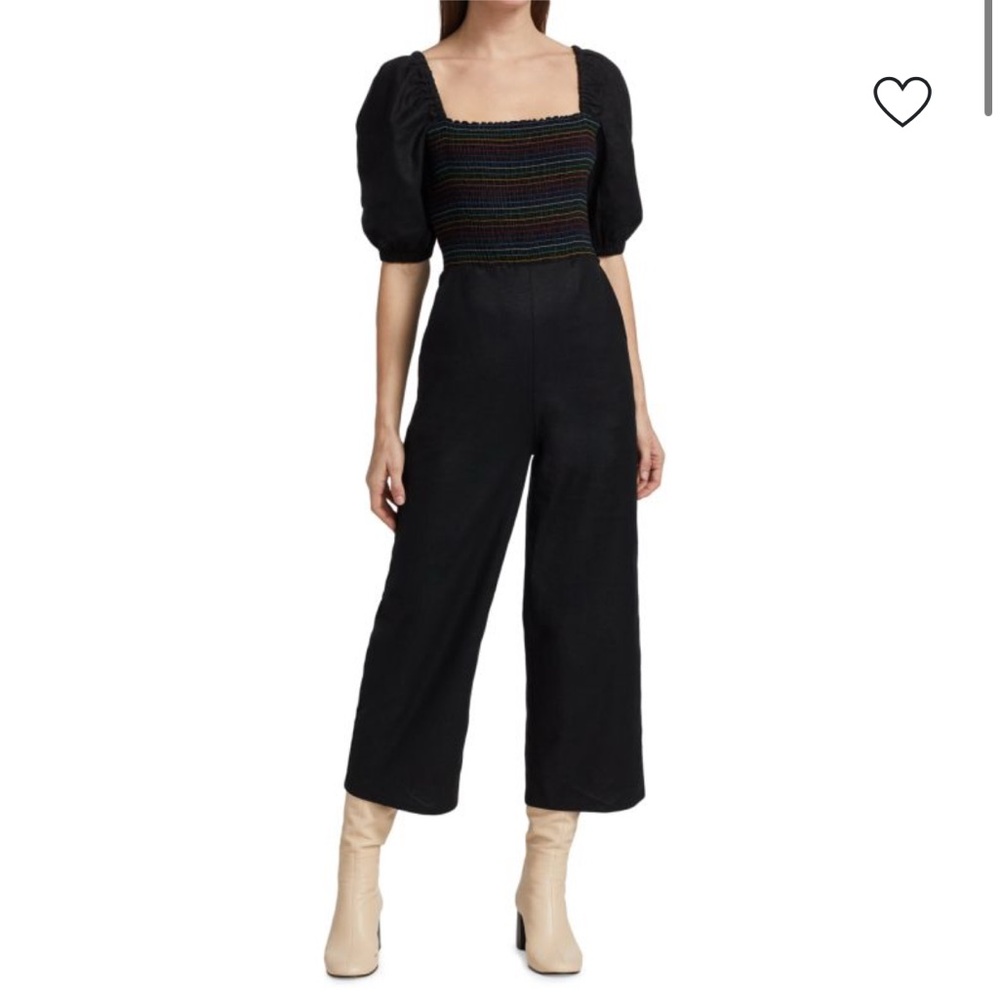 Something Navy Black Jumpsuit with Multicolor Stitching